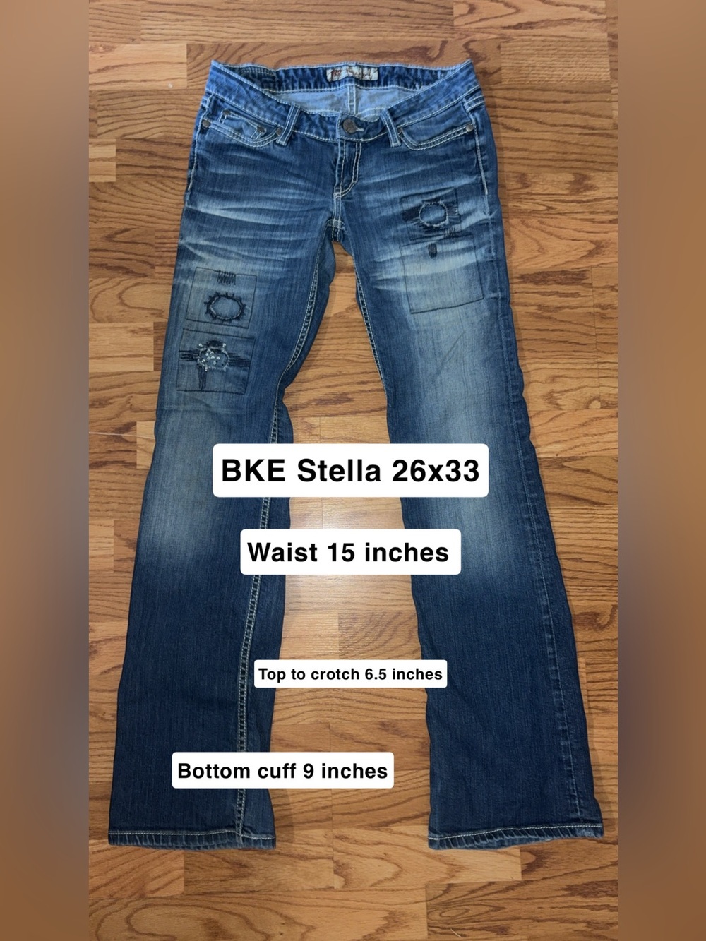 BKE Stella Bootcut Jeans - Medium Blue Wash with Distressed Patchwork